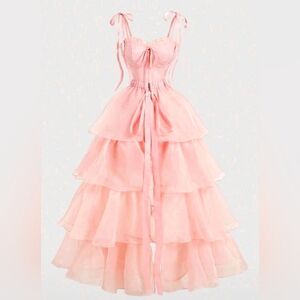 Elegant Pink Tiered Dress Shein